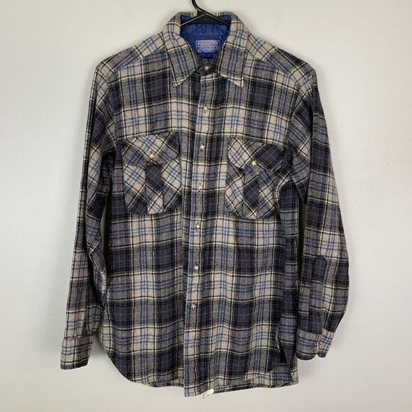 Vintage Pendleton Shirt Mens Medium Plaid 100% Wool Flannel Outdoor Pockets - Picture 1 of 6